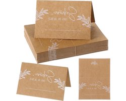 Set van 50 Kraft Papieren Tafelkaarten, Schrijfbare Naamkaarten voor Bruiloft, Verjaardag en Communie, 110 x 85 mm, Bruin, Perfect voor Tafelversiering