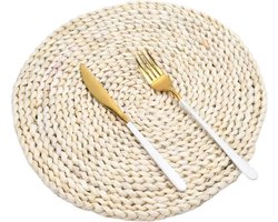 Set van 6 35 cm diameter handgemaakte hittebestendige maïsschalen-placemats: geweven rotan placemats, wasbaar en natuurlijk gevlochten voor keuken en eetkamer (maïsschaal, 6 stuks)