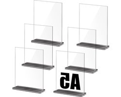 Set van 6 A5 Acryl Signaalhouders, Dubbelzijdige Tafelhoouders voor Menu's en Informatie in Restaurant, Hotel, Bruiloft en Kantoor