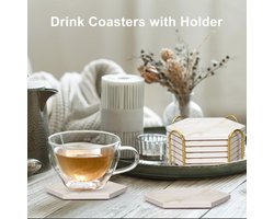 Set van 6 Absorberende Zeshoekige Onderzetters met Houder - Moderne Marmeren Drinkonderzetters voor Salontafel en Bar