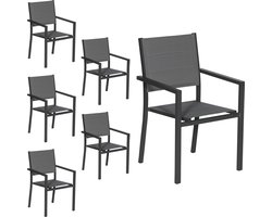 Set van 6 antraciet aluminium gestoffeerde stoelen - grijs textilene