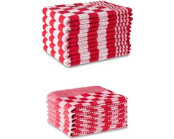 Set van 6 badstof keukendoeken 50x50 cm en 6 theedoeken 65x65 cm blok rood