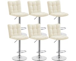 Set van 6 barkrukken, barstoelen, 360 graden draaibaar, keukenstoelen met rugleuning en voetensteun, PU-kunstleer, zithoogte 62,5 cm - 83 cm, voor de keuken/bar/salon, in hoogte verstelbaar,