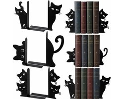Set Van 6 Boeksteun met Zwarte Katten - Boekensteun Metaal - Plank Organizer - Decoratieve Boekenplank - Rangschik Boeken, CD - Voor Slaapkamer, Studeerkamer, Woonkamer, Kantoor, Winkel, Café - Cadeau coor Leesliefhebbers