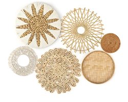 Set van 6 Boho Muurdecoratie Rieten Rotan Handgemaakte Wanddecoratie voor Thuis en Keuken