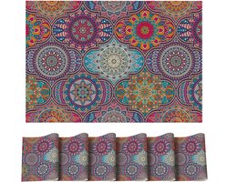 Set van 6 Boho Vintage Marokkaanse PVC Placemats – 30x45 cm – Hittebestendig, Antislip & Vuilafstotend – Decoratieve Tafelonderleggers voor Eettafel & Keuken