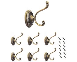 Set van 6 bronzen vintage wandkapstokhaken