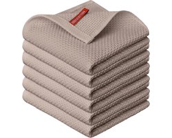 Set van 6 bruine katoenen keukendoeken – wafelstructuur, 30×30 cm, zacht en absorberend