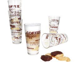 Set van 6 CANDY latte macchiato glazen met opschriftdecoratie 380ml