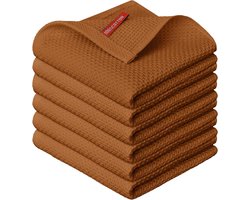 Set van 6 Caramel katoenen keukendoeken – wafelstructuur, 30×30 cm, zacht en absorberend