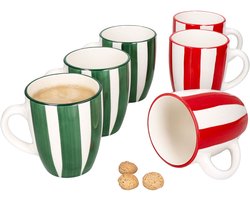 Set van 6 circus rode & groene aardewerken koffiemokken voor 6 personen - 23105946