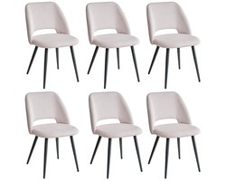 Set van 6 Corduroy Eetkamerstoelen – Stijlvolle Gestoffeerde Stoelen met Zachte Zitting – Ergonomisch Ontwerp – Comfortabele Stoelen voor Woonkamer & Eetkamer - Beige