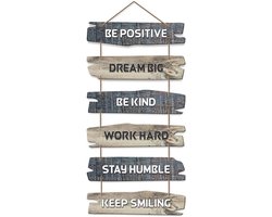 Set van 6 Decoratieve Houten Wanddecoratie met Quotes - Houten Wanddecoratie voor Woonkamer, Slaapkamer en Hal