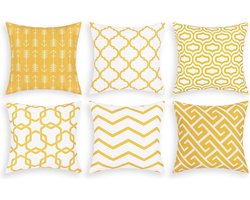 Set van 6 Decoratieve Kussenhoezen Outdoor Gooi Sierkussensloop Geometrie Patroon Kussenhoes voor Sofa Kamer Polyester, 50 x 50 cm Geel