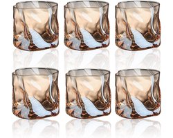 Set van 6-delige glazen waterglazen, 200 ml - onregelmatige drinkglazen voor whisky, rum, cocktails, ijskoffie - geschikt voor thuis, restaurants en feesten - bruin