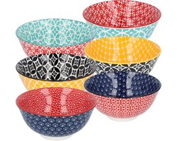 Set van 6 designs, mueslikommen, kleurrijke kommen, soepkom, slaschaal, ijsschaal, raamkom, kleurrijke schaaltjes, keramische kom tot 680 ml vulvolume (vintage kleur)