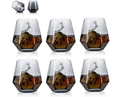 Set van 6 Diamantvormige Whisky Glazen - Moderne Tumbler voor Water, Sap en Scotch (300ml) - Perfect voor Bourbon en Rum