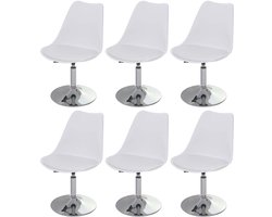 Set van 6 draaistoelen Malmö T501, keukenstoel, in hoogte verstelbaar, kunstleer ~ wit, voet chroom