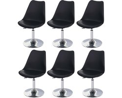 Set van 6 draaistoelen Malmö T501, keukenstoel, in hoogte verstelbaar, kunstleer ~ zwart, voet chroom