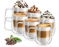 Set van 6 Dubbelwandige Glazen Mokken van Borosilicaat voor Thee, Koffie en Cappuccino - 250ml Inhoud