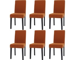 Set van 6 eetkamerstoel Littau, keukenstoel hoge rug, stof/textiel koord hout ~ terracotta, donkere poten