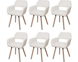 Set van 6 eetkamerstoel MCW-A50 II, keukenstoel gestoffeerde stoel, hout stof/textiel chenille (465g/m²) MVG ~ crème