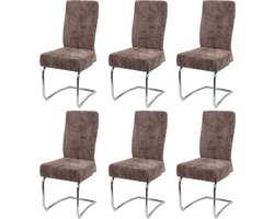 Set van 6 eetkamerstoel MCW-G56, keukenstoel sledestoel fauteuil, metaal stof/textiel chenille ~ bruin