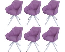 Set van 6 eetkamerstoel MCW-K27, keukenstoel Stoel met armleuningen, draaibaar stof/textiel ~ paars