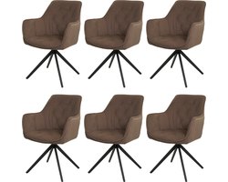 Set van 6 eetkamerstoel MCW-L80, keukenstoel gestoffeerde stoel met armleuningen, draaibaar, metaal stof/textiel ~ bruin