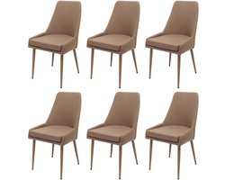 Set van 6 eetkamerstoel MCW-O27, keukenstoel gestoffeerde stoel, stof/textiel (280g/m²) metaal ~ bruin