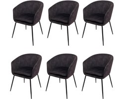 Set van 6 eetkamerstoel MCW-O28, keukenstoel gestoffeerde stoel, stof/textiel (340g/m²) metaal ~ donkergrijs