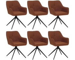 Set van 6 eetkamerstoel MCW-O47, keukenstoel armleuning, draaibaar met automatische terugvering, stof/textiel (270g/m²) ~ terracotta