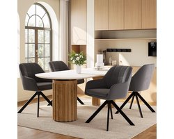 Set van 6 Eetkamerstoelen Draaibaar 360° Velvet Armstoelen met Metalen Poten Ergonomische Dining Chairs Fluwelen Keukenstoelen Comfortabele Design Stoelen Donkergrijs Urbanhome
