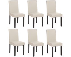 Set van 6 eetkamerstoelen Keukenstoel Littau ~ kunstleer, wit, donkere poten