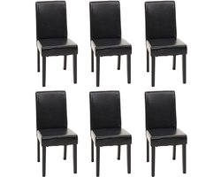 Set van 6 eetkamerstoelen Keukenstoel Littau ~ leer, zwart, donkere poten