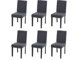 Set van 6 eetkamerstoelen Keukenstoel Littau ~ textiel, antracietgrijs, donkere poten