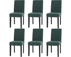 Set van 6 eetkamerstoelen Littau, keukenstoel hoge rugleuning, stof/textiel koord hout ~ groen, donkere poten