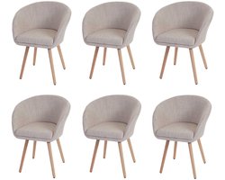 Set van 6 eetkamerstoelen Malmö T633, stoel keukenstoel, retro jaren 50 design ~ textiel, crème/grijs