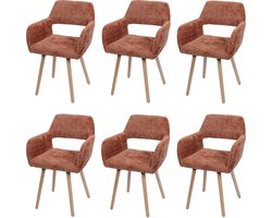Set van 6 eetkamerstoelen MCW-A50 II, keukenstoel gestoffeerde stoel, hout stof/textiel chenille (465 g/m²) MVG ~ terracotta