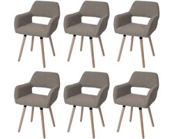 Set van 6 eetkamerstoelen MCW-A50 II, stoel keukenstoel gestoffeerde stoel, hout stof/textiel bouclé (450 g/m²) MVG ~ taupe