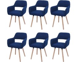 Set van 6 eetkamerstoelen MCW-A50 II, stoel keukenstoel gestoffeerde stoel, hout stof/textiel corduroy (400 g/m²) MVG ~ blauw