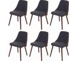 Set van 6 eetkamerstoelen MCW-A75, bezoekersstoel keukenstoel, walnoot-look gebogen hout ~ textiel grijs
