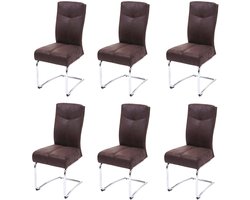 Set van 6 eetkamerstoelen MCW-G56, keukenstoel met sledestoel, textiel met suède-look ~ bruin
