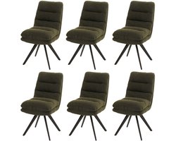Set van 6 eetkamerstoelen MCW-G66, keukenstoel, draaibaar Auto-Position stof/textiel Bouclé MVG ~ groen