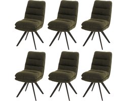 Set van 6 eetkamerstoelen MCW-G66, keukenstoel, draaibare autostoel stof/textiel bouclé MVG ~ groen