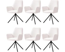 Set van 6 eetkamerstoelen MCW-G67, keukenstoel armleuning, draaibare auto positie, fluweel MVG ~ crème-beige, zwarte poten