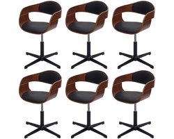 Set van 6 eetkamerstoelen MCW-H46, stoel, in hoogte verstelbaar, draaimechanisme, gebogen hout, MVG ~ walnootlook, kunstleer zwart