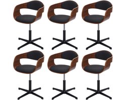 Set van 6 eetkamerstoelen MCW-H46, stoel, in hoogte verstelbaar, draaimechanisme, gebogen hout MVG ~ walnootlook, stof donkergrijs