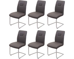 Set van 6 eetkamerstoelen MCW-H70, keukenstoel sledestoel, stof/textiel geborsteld roestvrij staal ~ grijsbruin