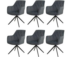 Set van 6 eetkamerstoelen MCW-L80, keukenstoel Gestoffeerde stoel Stoel met armleuningen, draaibaar, metaal Stof/textiel ~ antraciet